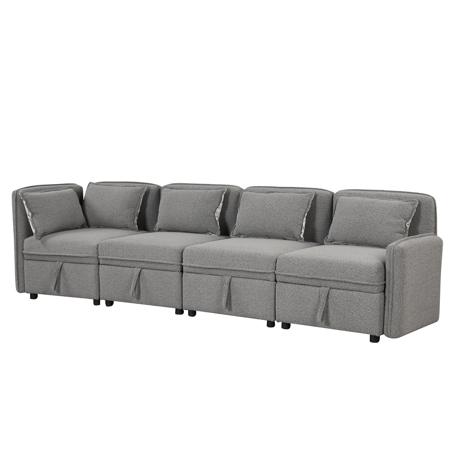 122.8" Convertible Modular Minimalist Sofa Free Combination 4 Seater Sofa Chenille Fabric Sectional sofa with 5 Pillows for Living Room, Office, Apartment, Small Space, Gray House to Home Furnishings LLC