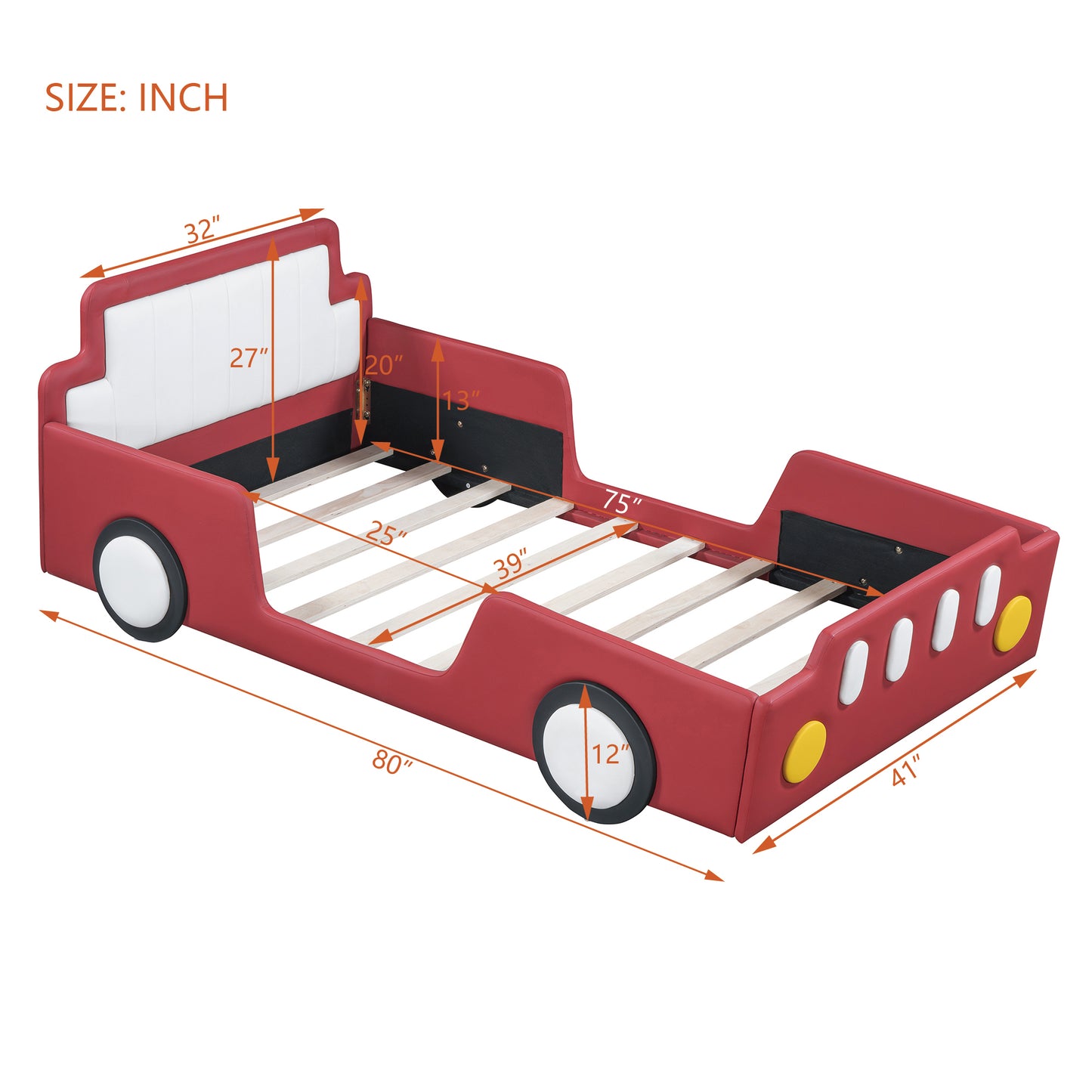 Twin Size Race Car-Shaped Platform Bed with Wheels,Red House to Home Furnishings LLC