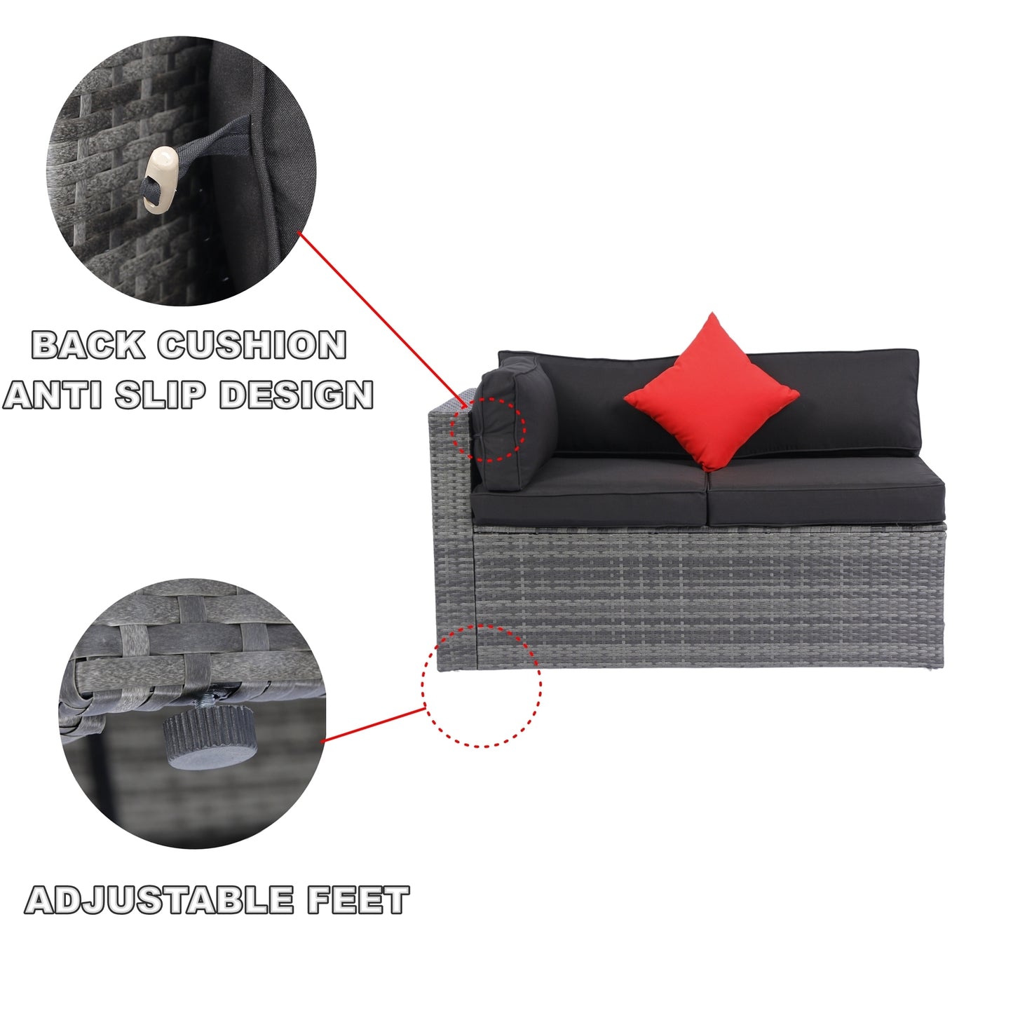 5 Pieces PE Rattan sectional Outdoor Furniture Cushioned U Sofa set with 2 Pillow Grey wicker + Black Cushion House to Home Furnishings LLC