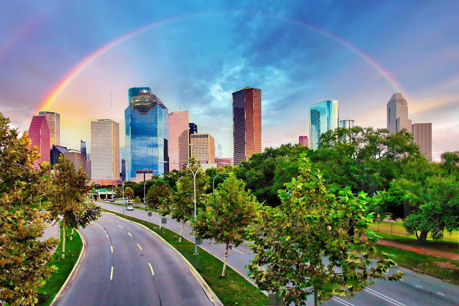 Tempered Glass With Foil - Rainbow Over Houston - Dark Green Classy Art