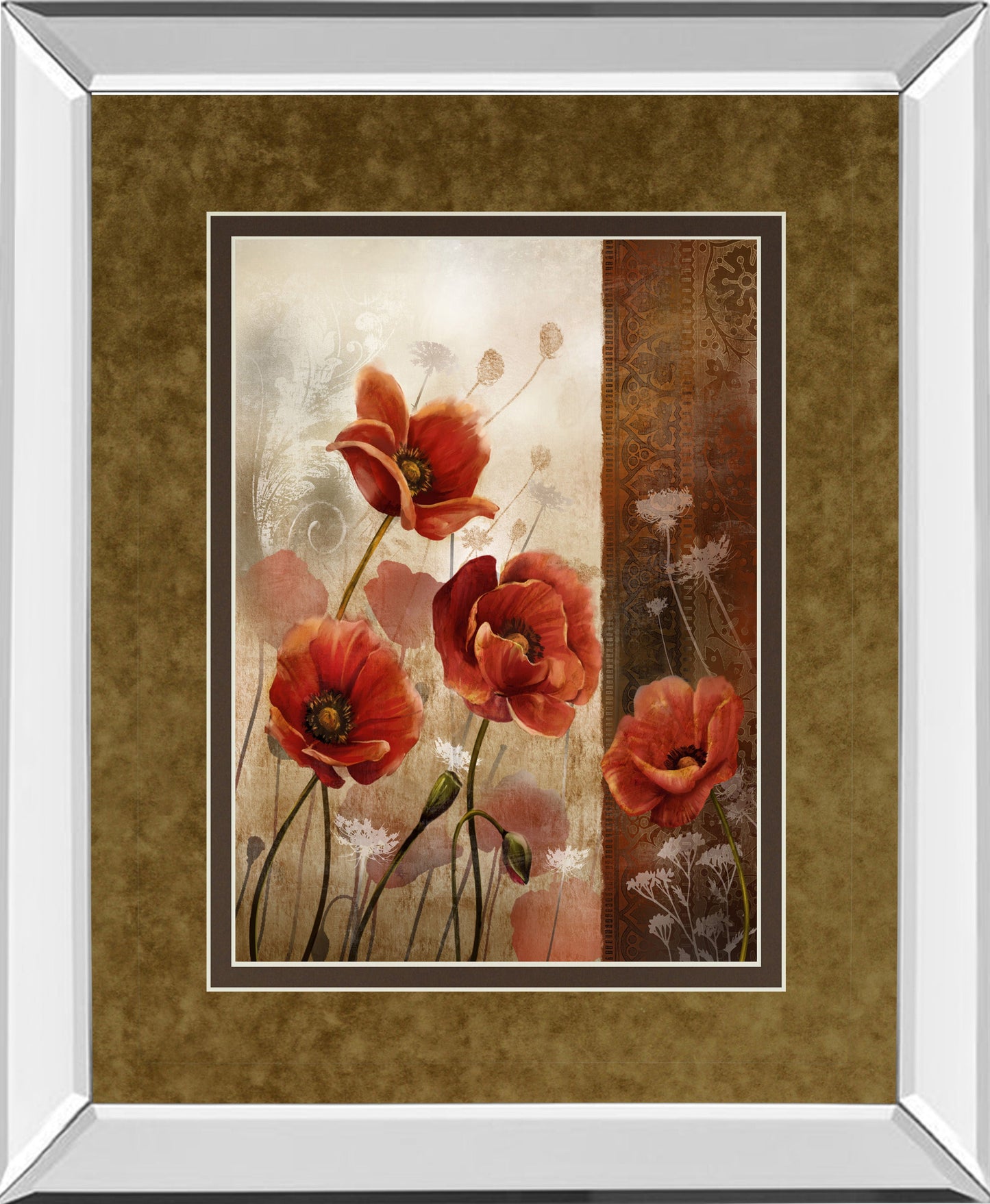 Wild Poppies Il By Conrad Knutsen - Mirror Framed Print Wall Art - Red Classy Art