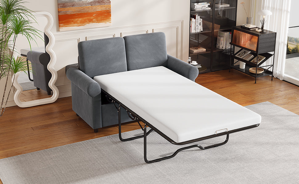 57.4" Pull Out Sofa Bed,Sleeper Sofa Bed with Premium Twin Size Mattress Pad,2-in-1 Pull Out Couch Bed with Two USB Ports for Living Room,Small Apartment, Gray (Old SKU:WF296899) House to Home Furnishings LLC