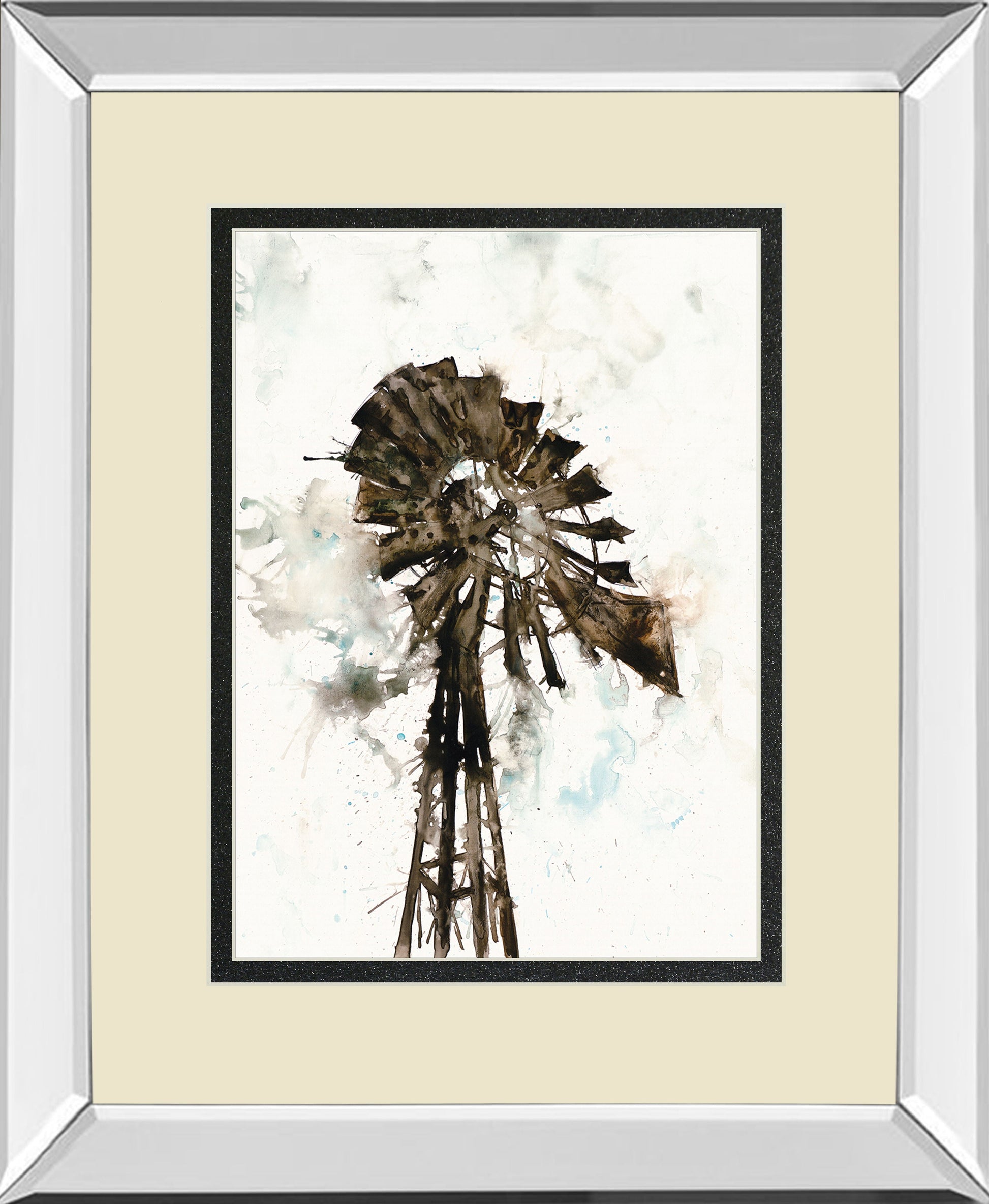 Watercolor Windmill By White Ladder - Mirror Framed Print Wall Art - Black Classy Art