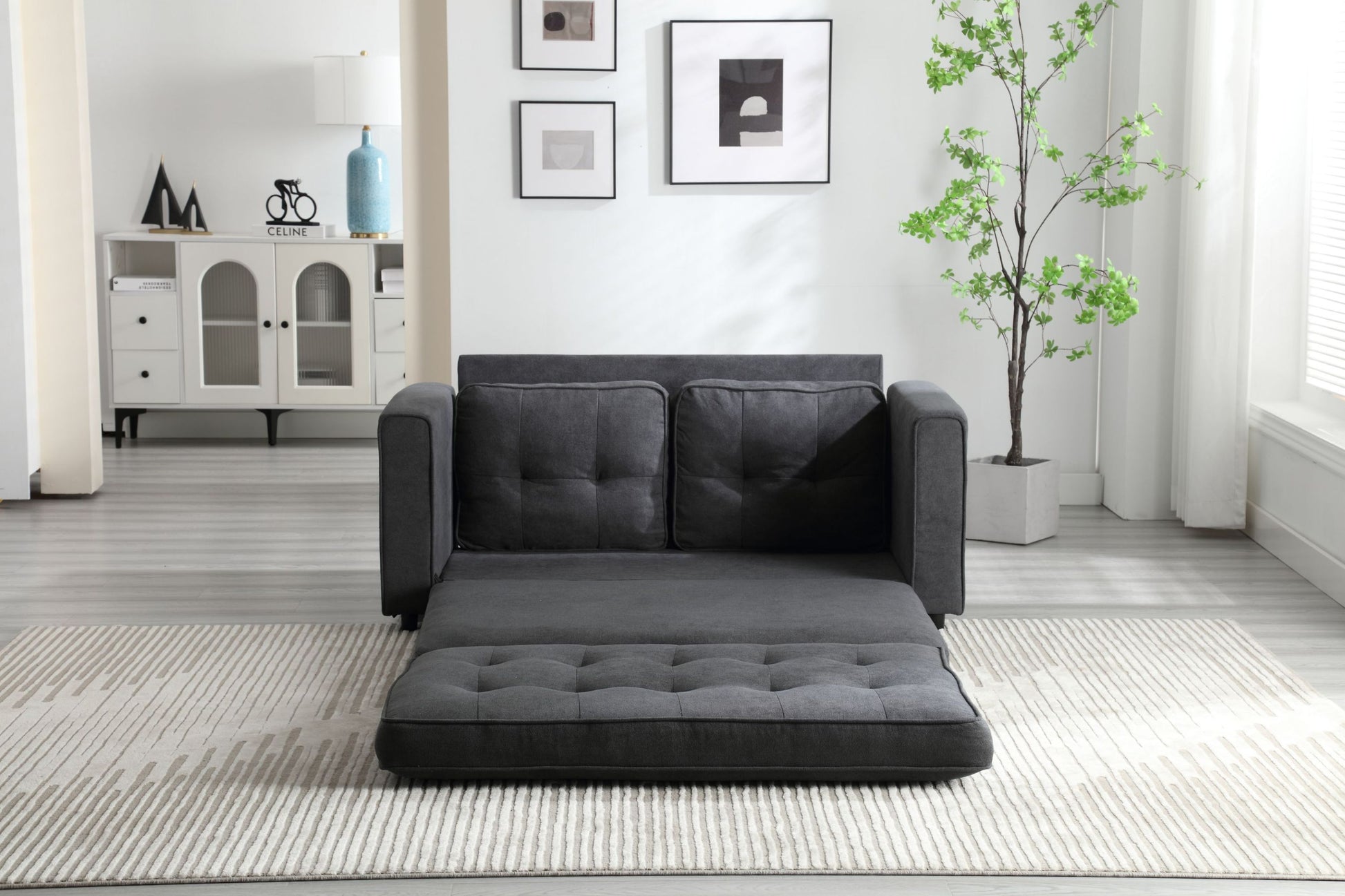 3 Fold Sofa,Convertible Futon Couch sleeper sofabed,Space saving loveseat,Pull Out Couch Bed for Living Room,Dark Gray & Light Gray & Beige,Velvet linen fabric House to Home Furnishings LLC