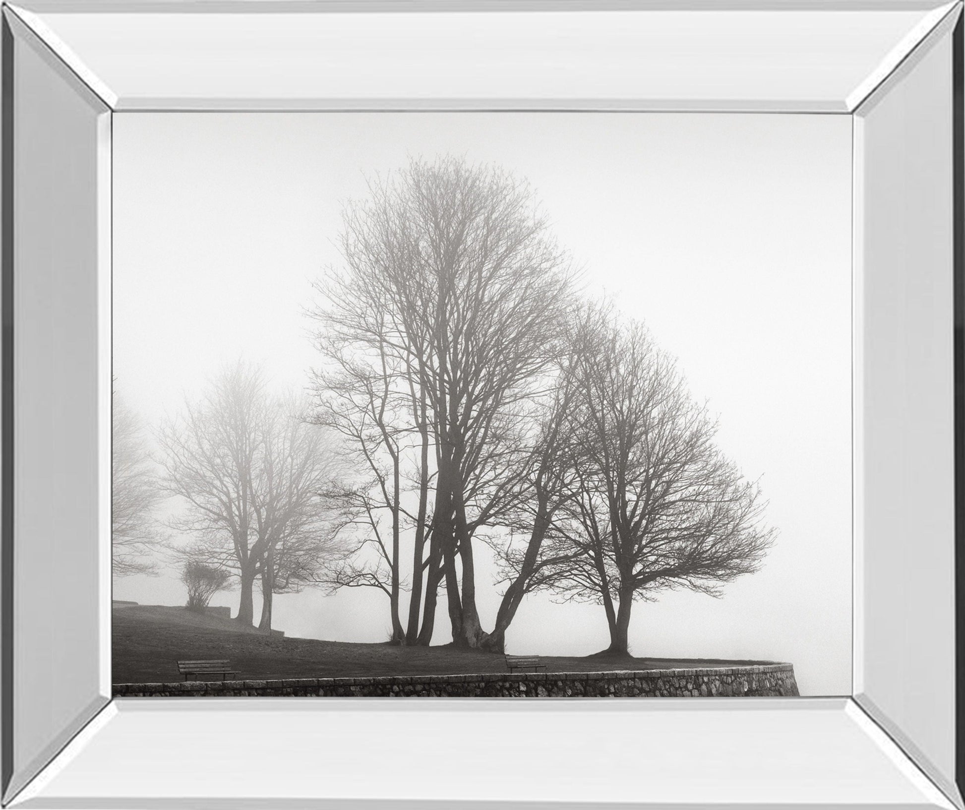 Fog And Trees At Dusk By Lsh - Mirror Framed Print Wall Art - Dark Gray Classy Art