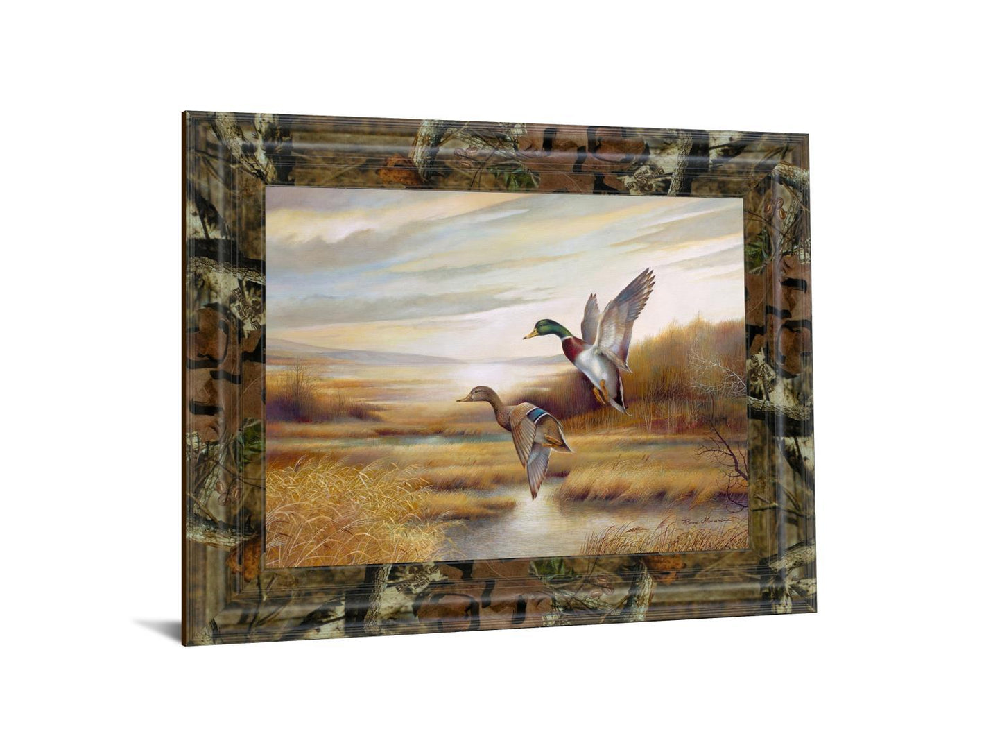 22x26 Mallards By Ruanne Manning And Mossy Oak Native Living - Framed Print Wall Art - Dark Brown Classy Art