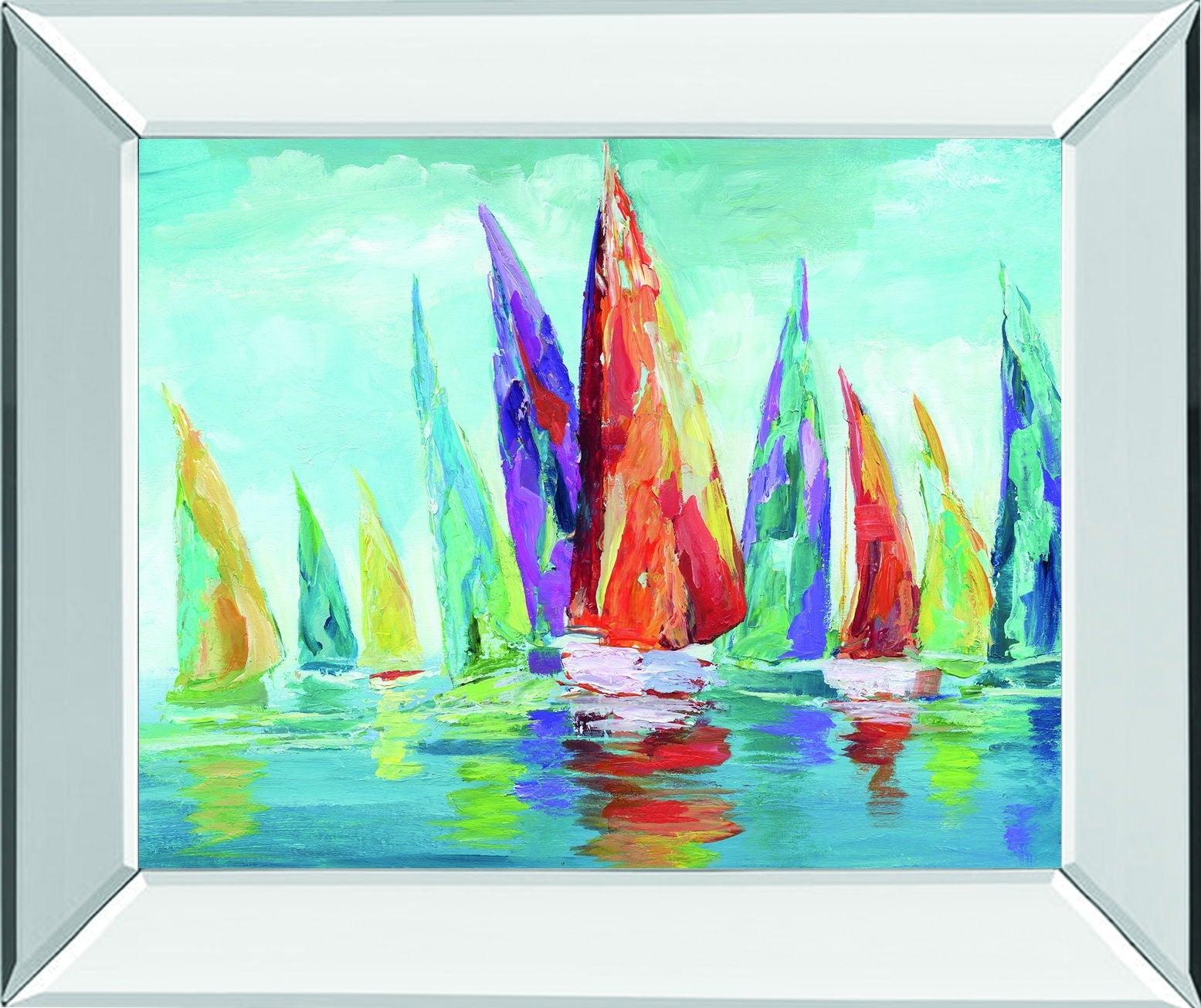 Fine Day Sailing I By Nan - Mirror Framed Print Wall Art - Blue Classy Art