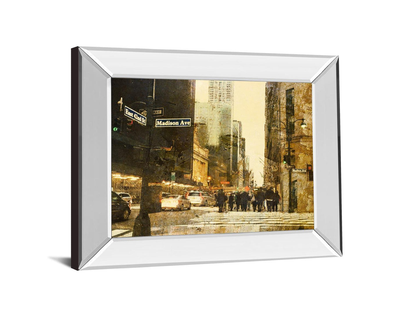 New York Streets By Acosta - Mirror Framed Print Wall Art - Dark Brown Classy Art