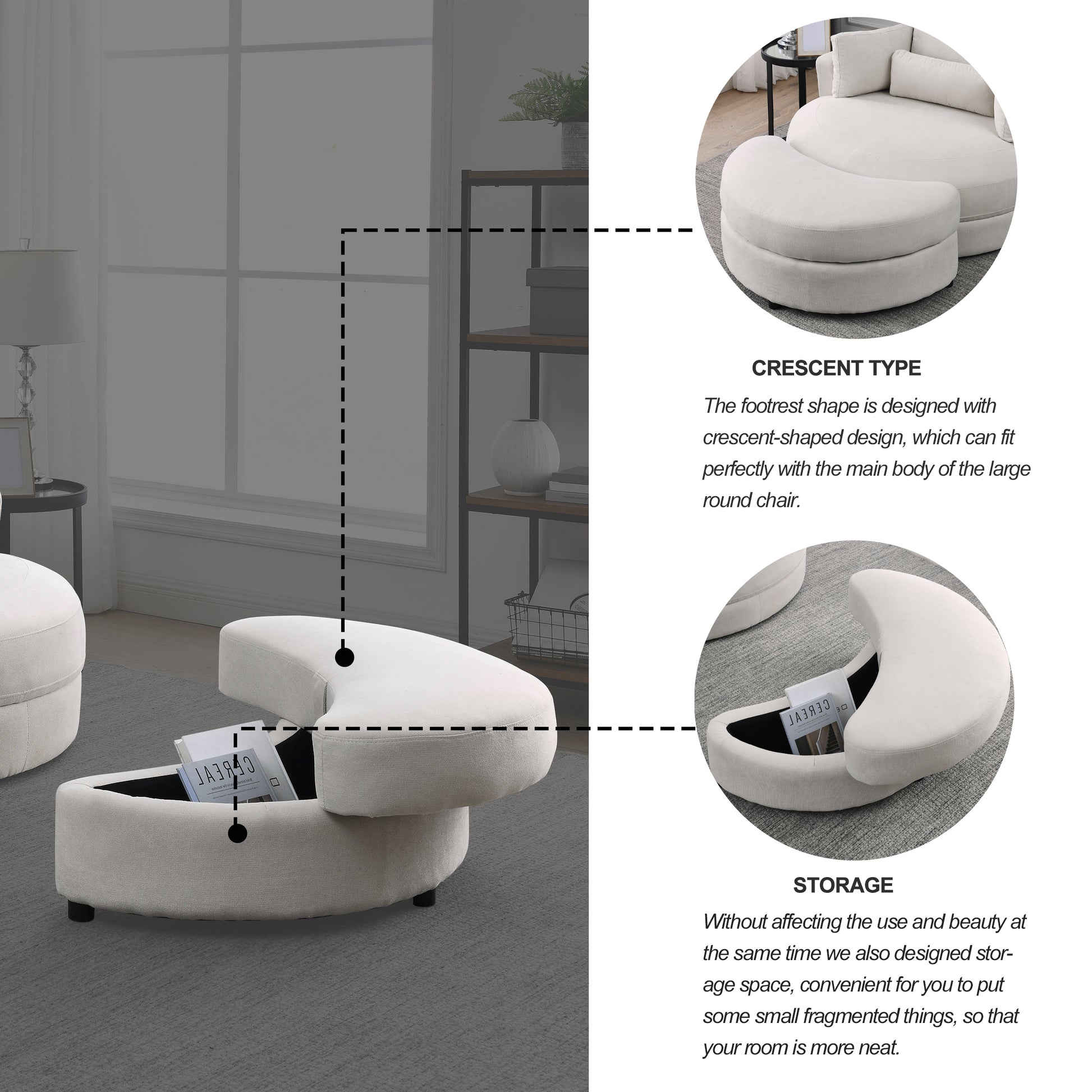 [Video] Welike Swivel Accent Barrel Modern Sofa Lounge Club Big Round Chair with Storage Ottoman Linen Fabric for Living Room Hotel with Pillows House to Home Furnishings LLC