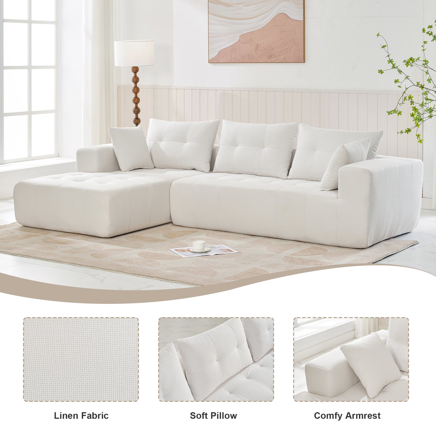 110*69" Modular Sectional Living Room Sofa Set, Modern Minimalist Style Couch, Installation-free sofa, Upholstered Sleeper Sofa for Living Room, Bedroom, Salon, 2 PC Free Combination, L-Shape, Linen House to Home Furnishings LLC