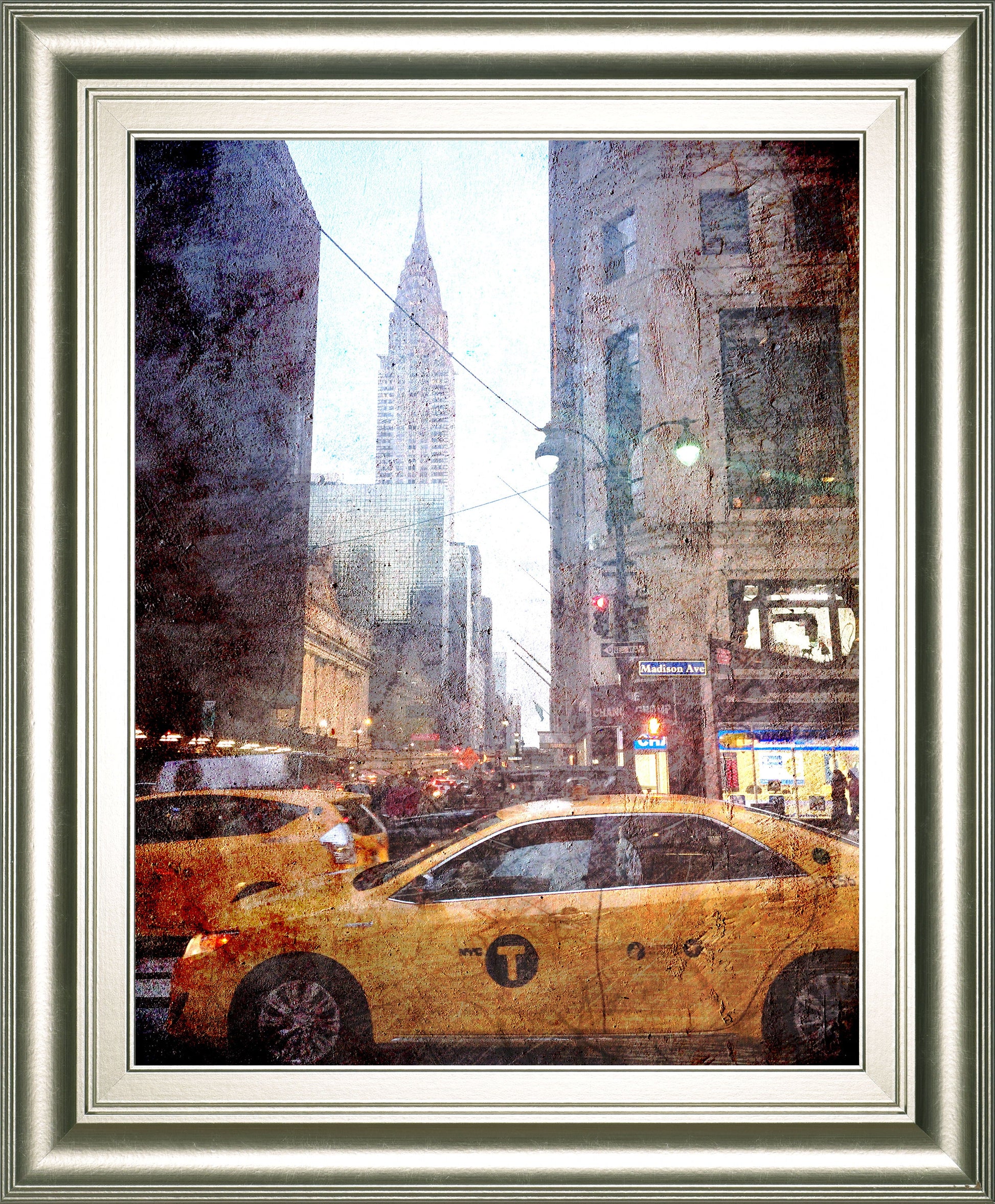 Rainy Madison Ave By Acosta - Framed Print Wall Art - Yellow Classy Art