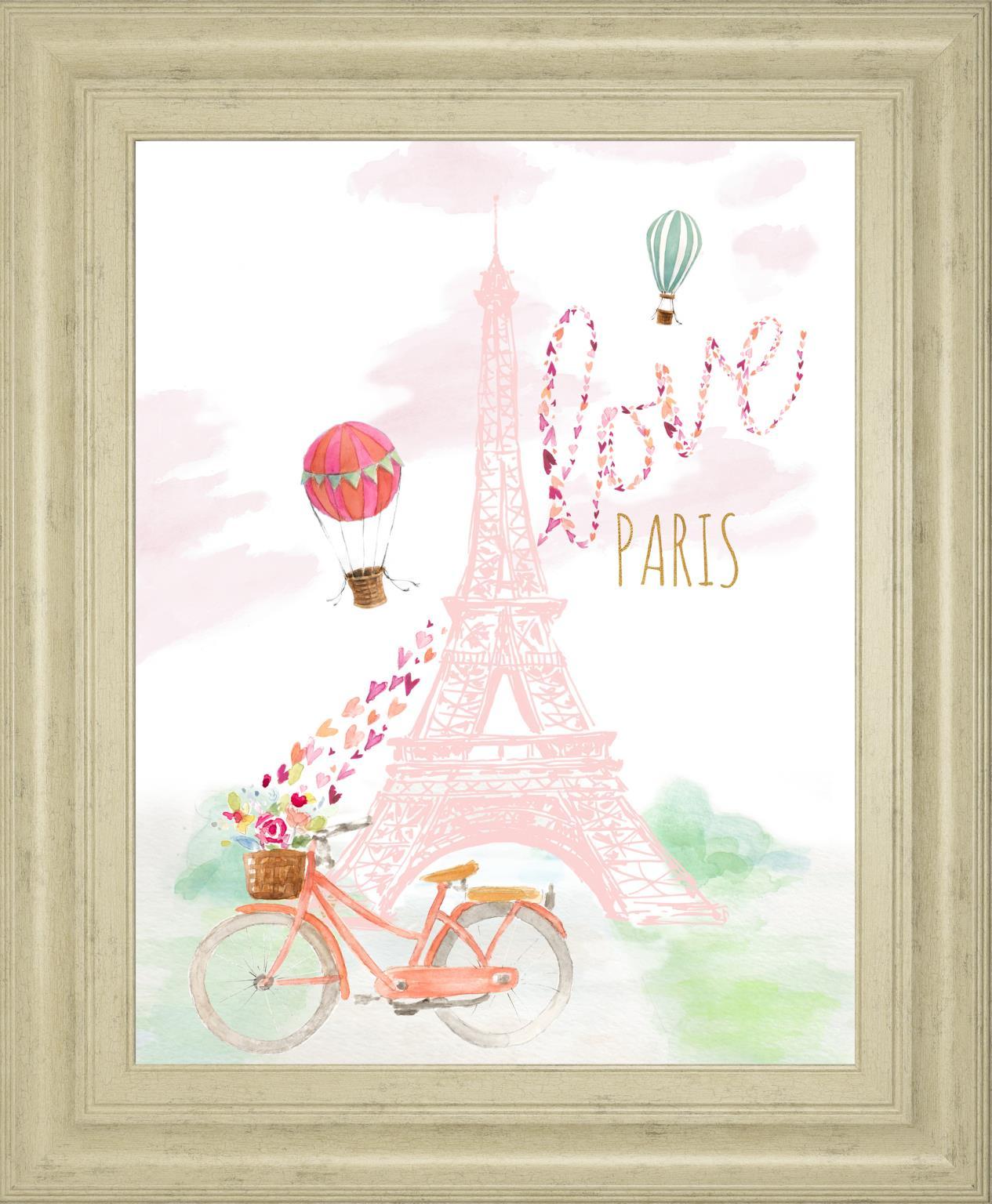 22x26 Pink Eiffel Bike Ride By LanieLoreth - Pink Classy Art