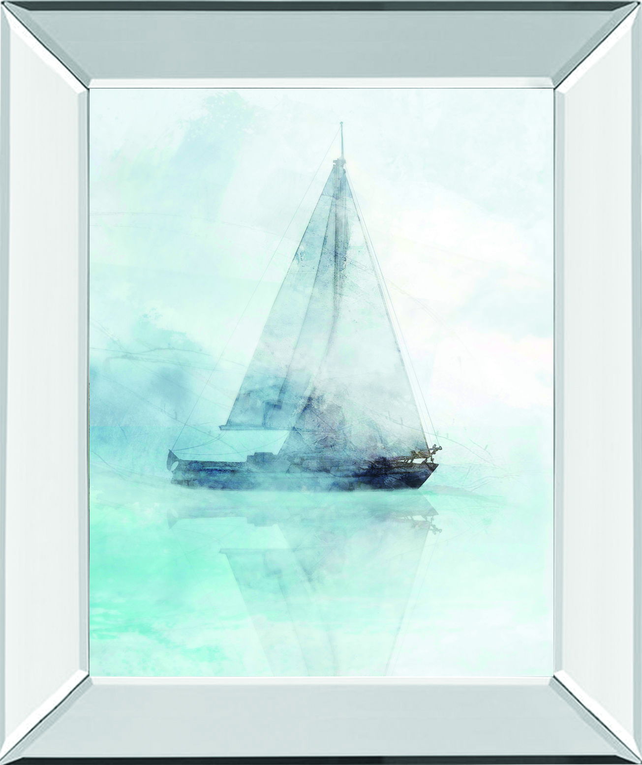 Sailing Boat I By Ken Roko - Mirror Framed Print Wall Art - Light Blue Classy Art