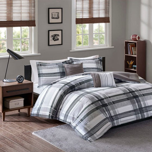 Plaid Comforter Set Black Full/Queen Olliix.com