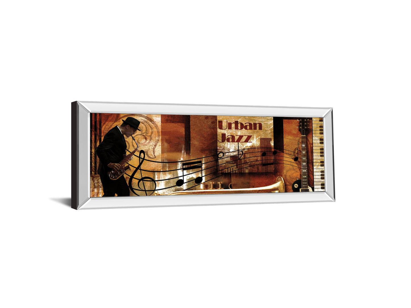 Urban Jazz By Robert P. - Mirrored Frame Wall Art - Dark Brown Classy Art