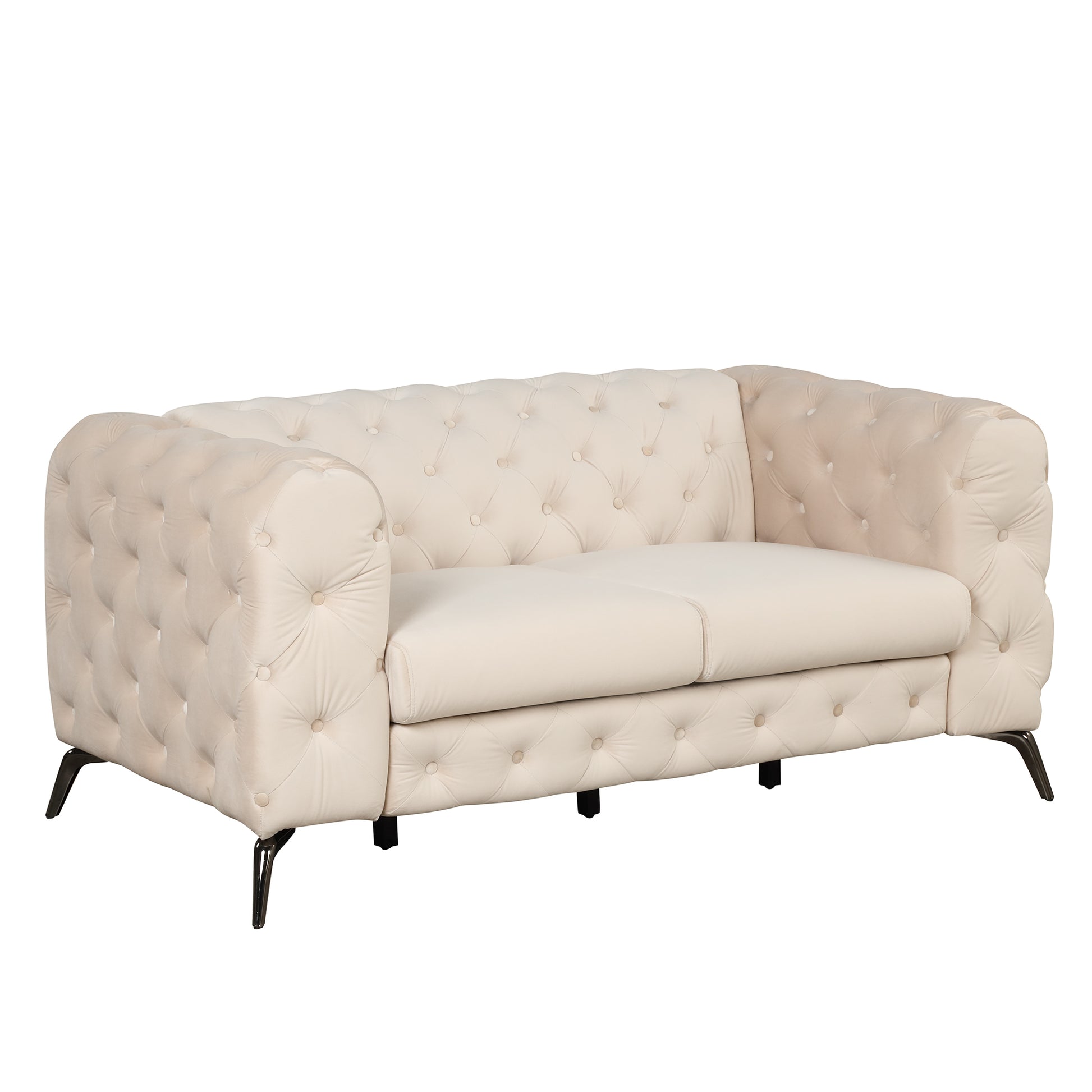 63" Velvet Upholstered Loveseat Sofa,Modern Loveseat Sofa with Button Tufted Back,2-Person Loveseat Sofa Couch for Living Room,Bedroom,or Small Space,Beige House to Home Furnishings LLC