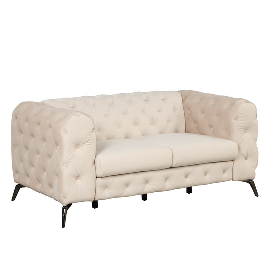 63" Velvet Upholstered Loveseat Sofa,Modern Loveseat Sofa with Button Tufted Back,2-Person Loveseat Sofa Couch for Living Room,Bedroom,or Small Space,Beige