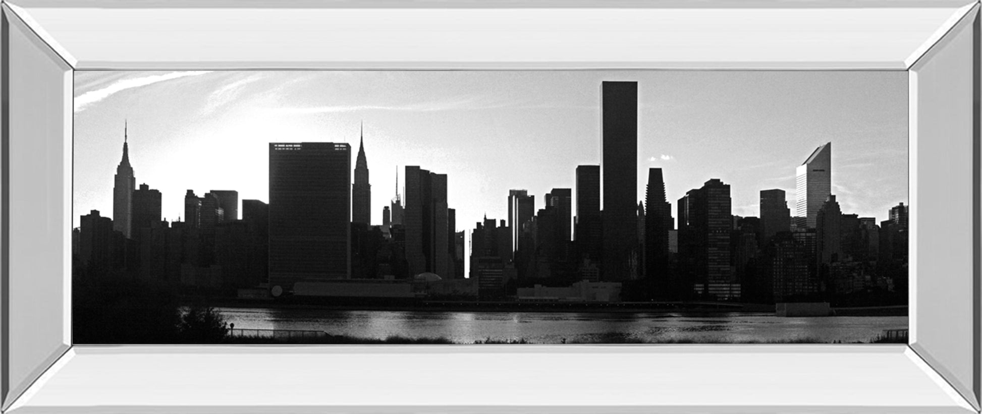 Panorama Of NYC VI By Jeff Pica - Mirror Framed Print Wall Art - Black Classy Art