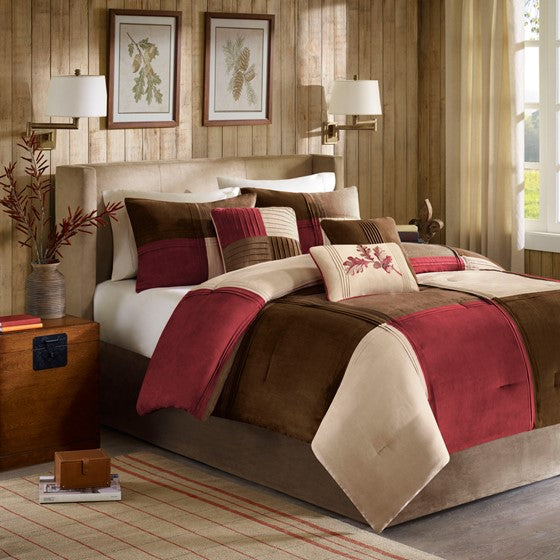 7 Piece Comforter Set Red King Olliix.com