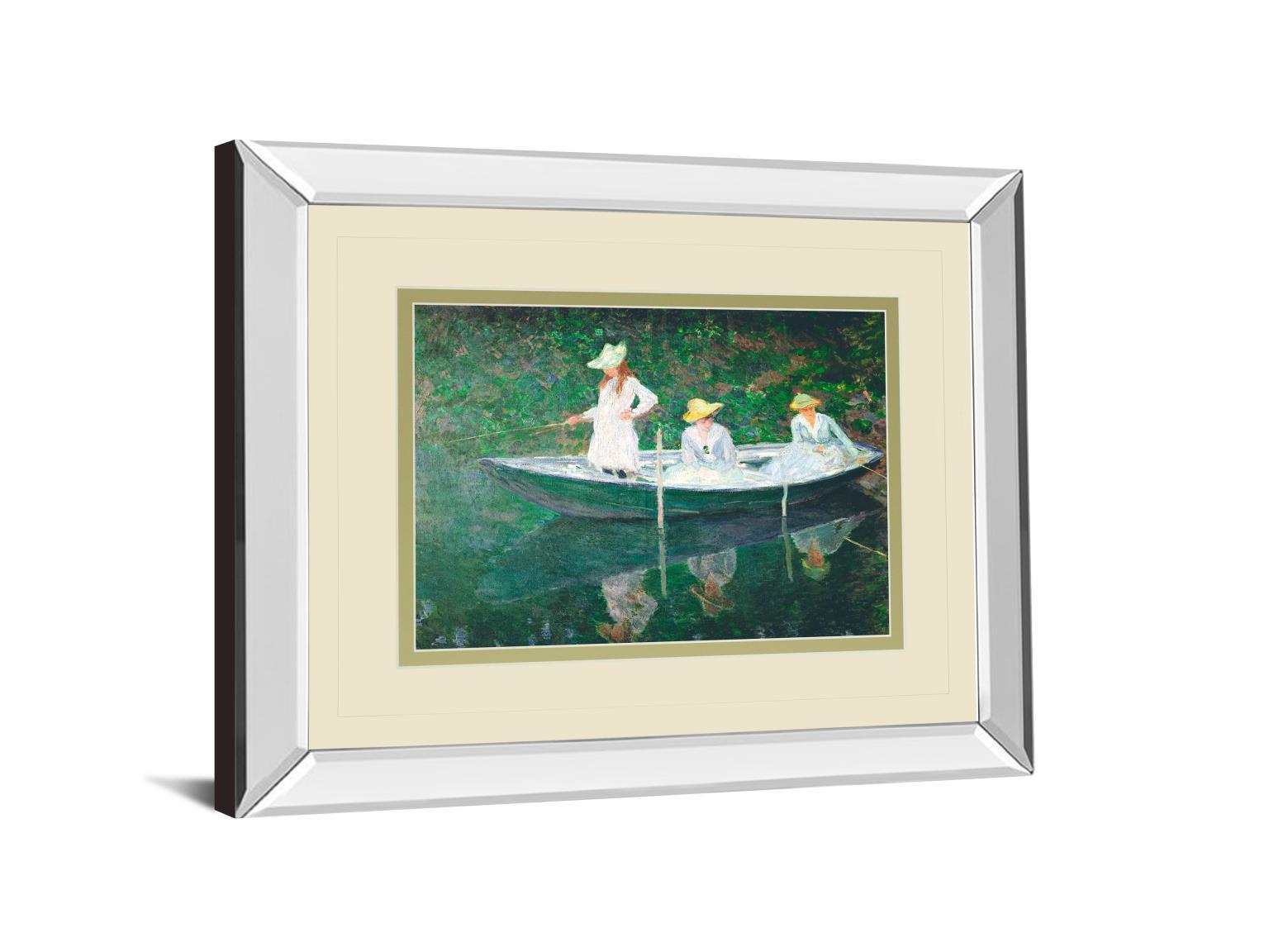 The Boat At Giverny By Claude Monet - Mirror Framed Print Wall Art - Green Classy Art