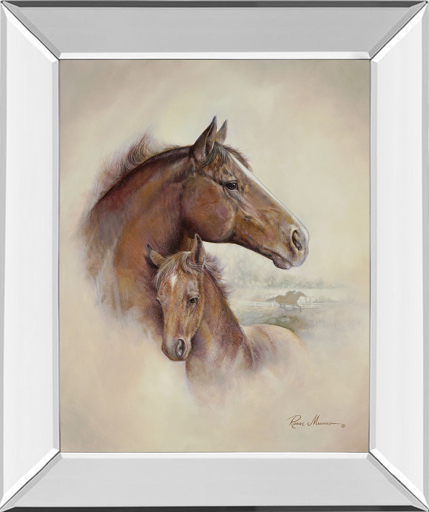 Race Horse Il By Ruane Manning - Mirror Framed Print Wall Art - Dark Brown Classy Art