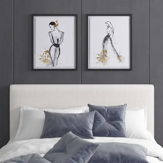 Foiled Single Mat Framed Wall Art 2 Piece Set Black/White Olliix.com