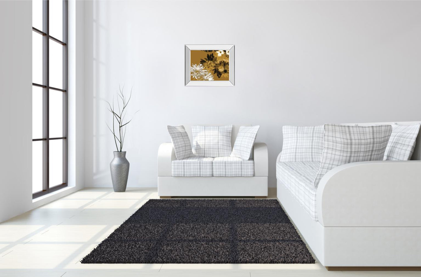 Golden Bloom I By Mirror Framed Print Wall Art - Dark Brown Classy Art