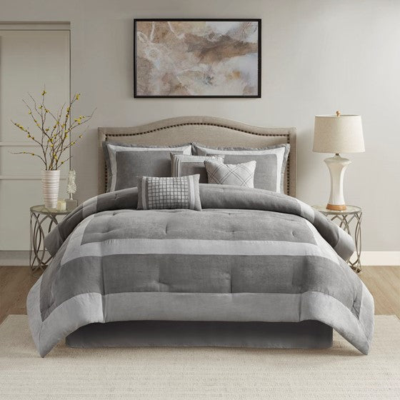 7 Piece Microsuede Comforter Set Gray King Olliix.com