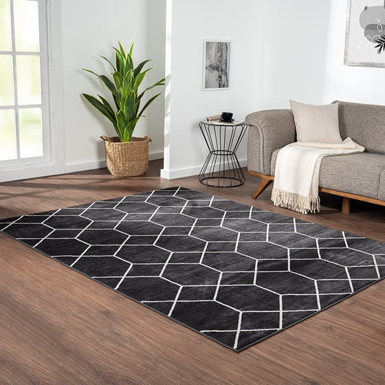 Trellis Geometric Woven Area Rug Black/Cream Olliix.com