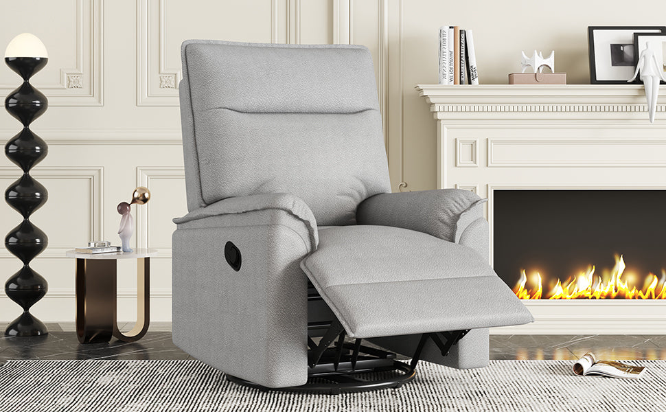 360° Degree Swivel Upholstered Manual Recliner Chair Theater Recliner Sofa Nursery Glider Rocker for Living Room, Grey House to Home Furnishings LLC