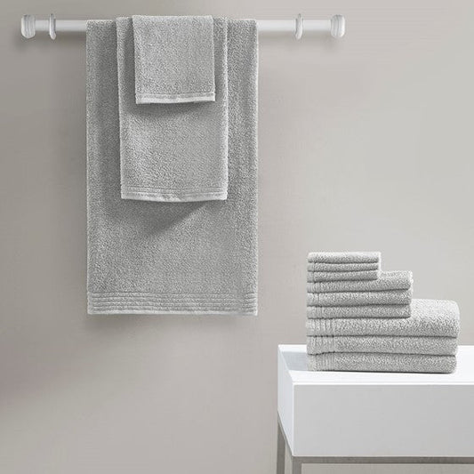 100% Cotton Quick Dry 12 Piece Bath Towel Set Silver Olliix.com