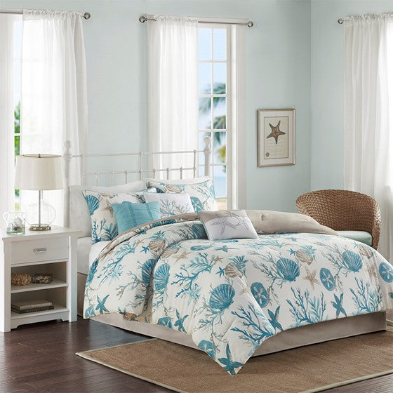 7 Piece Cotton Sateen Comforter Set Aqua Cal King Olliix.com