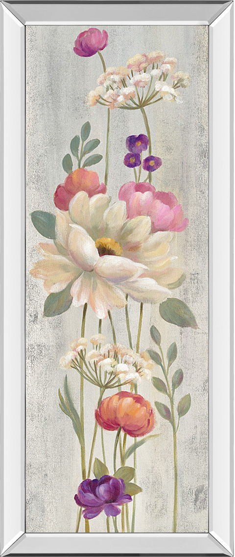 Retro Floral I By Silvia Vassileva - Mirrored Frame Wall Art - Light Gray Classy Art