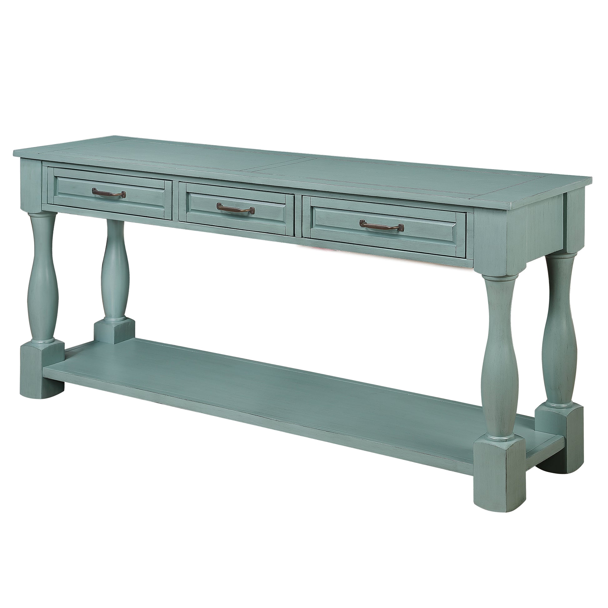 63inch Long Wood Console Table with 3 Drawers and 1 Bottom Shelf for Entryway Hallway Easy Assembly Extra-thick Sofa Table ( Retro Blue) House to Home Furnishings LLC