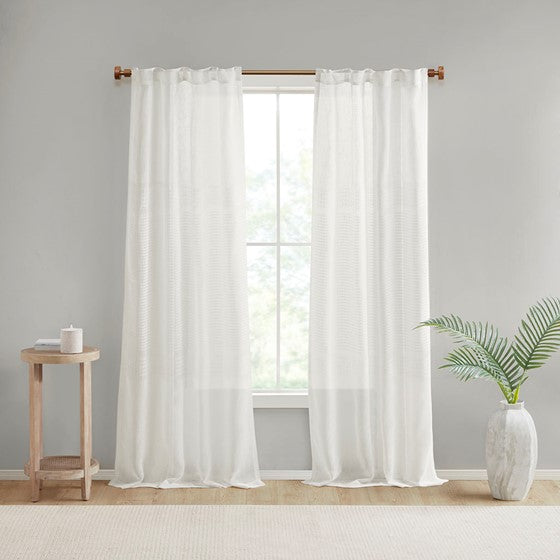 Yarn Dye Sheer Curtain Panel Pair White Olliix.com