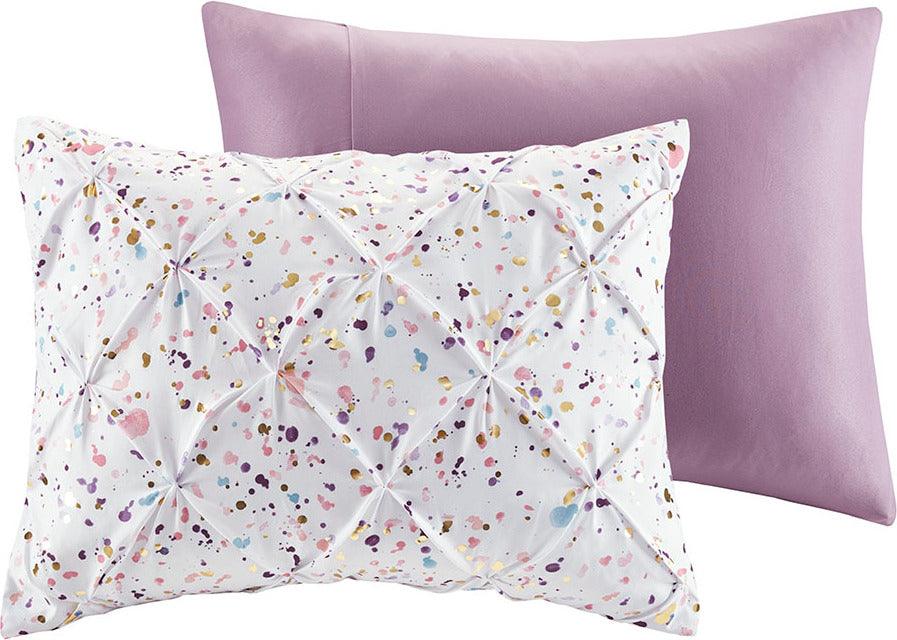 Abby Casual Metallic Printed and Pintucked Comforter Plum Full/Queen Olliix.com