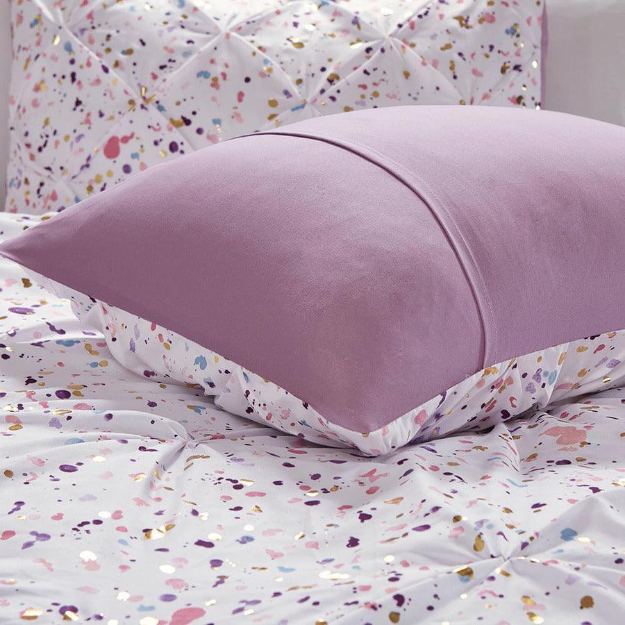 Abby Casual Metallic Printed and Pintucked Comforter Plum Full/Queen Olliix.com