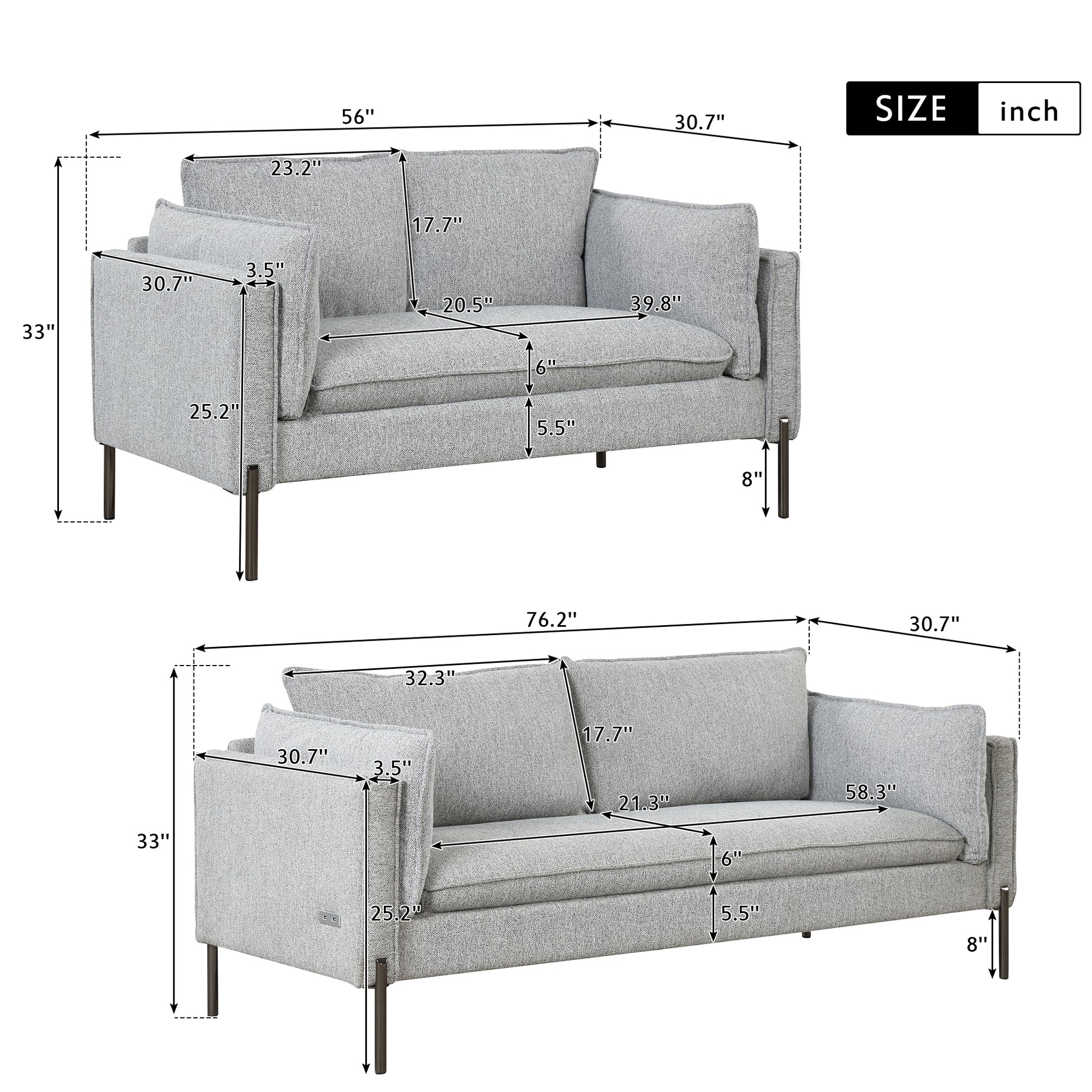 2 Piece Sofa Sets Modern Linen Fabric Upholstered  Loveseat and 3 Seat Couch Set Furniture for Different Spaces,Living Room,Apartment(2+3 seat) House to Home Furnishings LLC