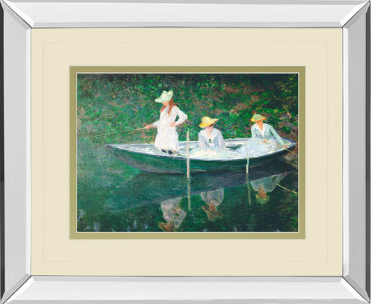 The Boat At Giverny By Claude Monet - Mirror Framed Print Wall Art - Green Classy Art