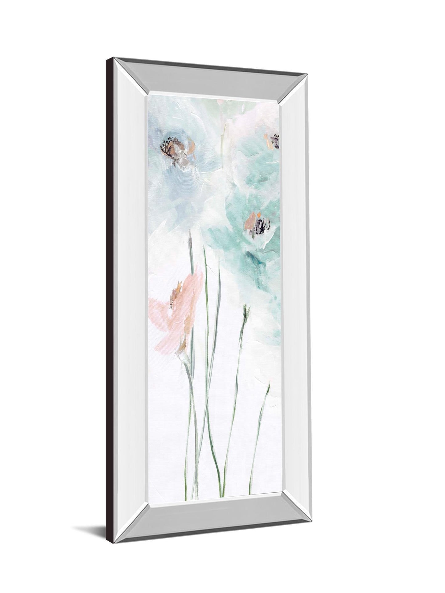 Spring Poppies II By Susan Pepe - Mirrored Frame Wall Art - Light Blue Classy Art