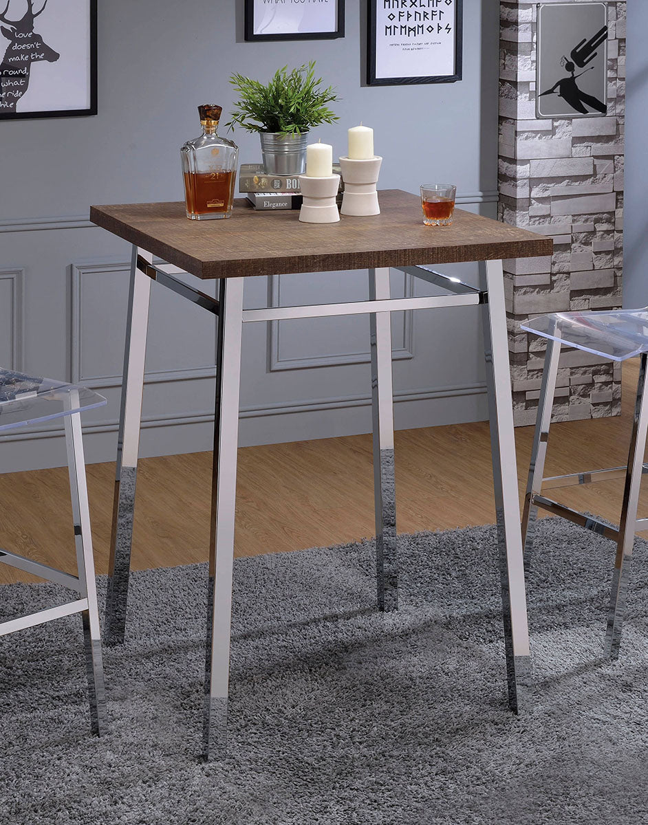 Acme Furniture Nadie Square Bar Table in Chrome and Oak 72595 ACME East