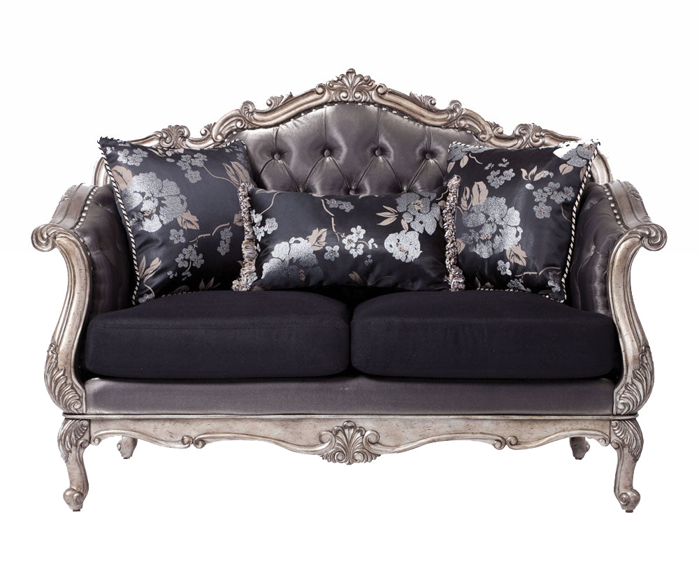 Acme Chantelle Loveseat w/3 Pillows in Antique Platinum 51541 ACME East