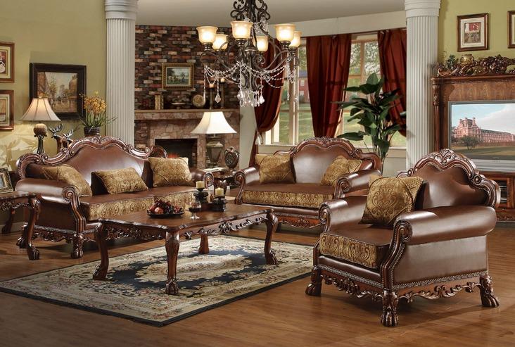 Dresden Brown PU & Chenille, Cherry Oak 3-Piece Living Room Set ACME East