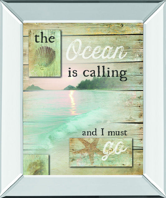 The Ocean Is Calling By Marla Rae - Mirror Framed Print Wall Art - Beige Classy Art