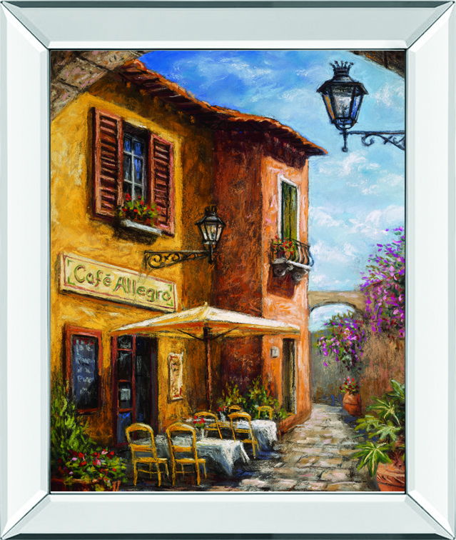 Courtyard Cafe By Surridge, M - Mirror Framed Print Wall Art - Light Brown Classy Art