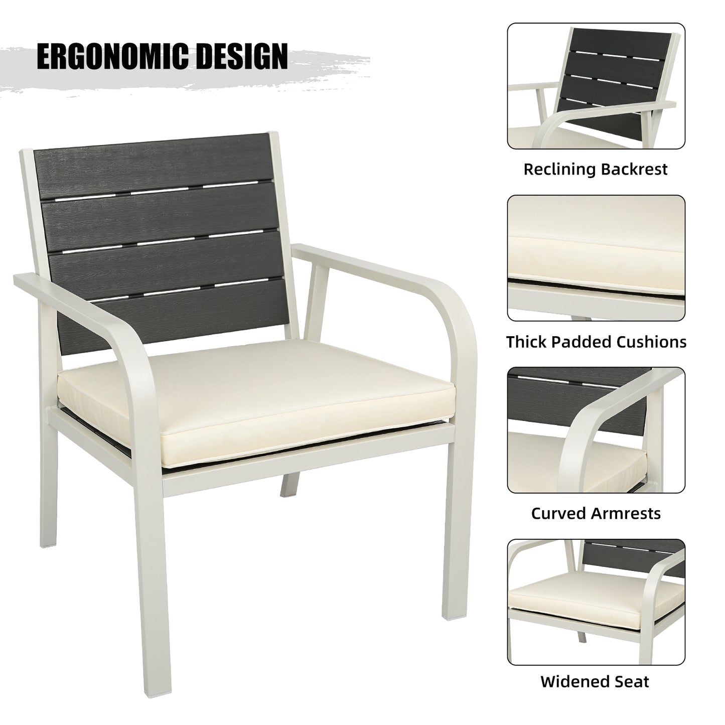 4 Pieces Patio Garden Sofa Conversation Set Wood Grain Design PE Steel Frame Loveseat All Weather Outdoor Furniture Set with Cushions Coffee Table for Backyard Balcony Lawn White House to Home Furnishings LLC