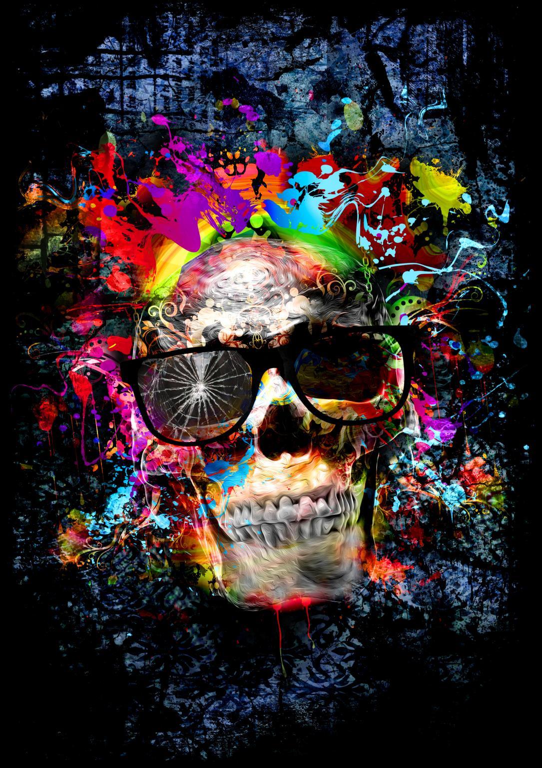 Tempered Glass With Foil - Color me Skull - Black Classy Art