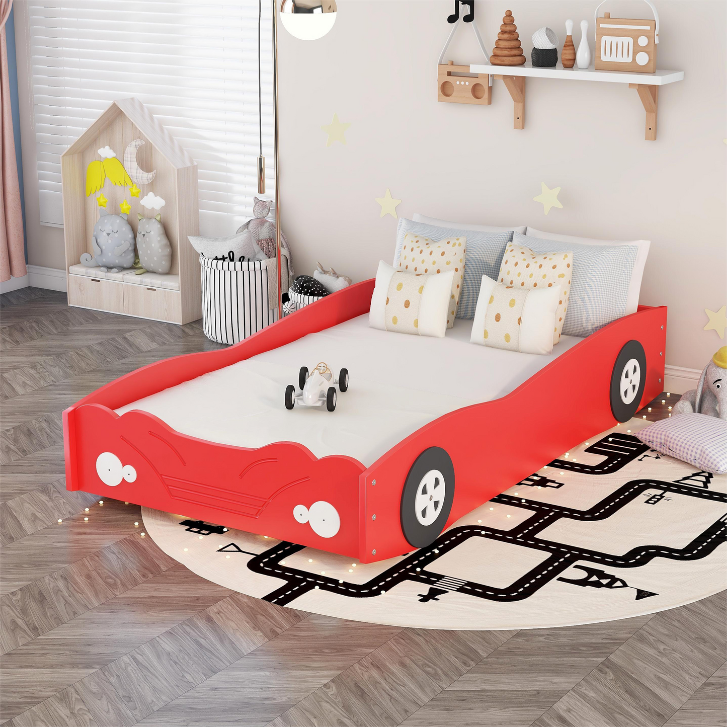 Twin Size Car-Shaped Platform Bed, Red House to Home Furnishings LLC