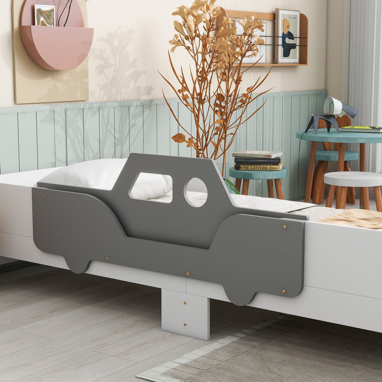 Car-Shaped Twin Wood Bed with Bench,White House to Home Furnishings LLC