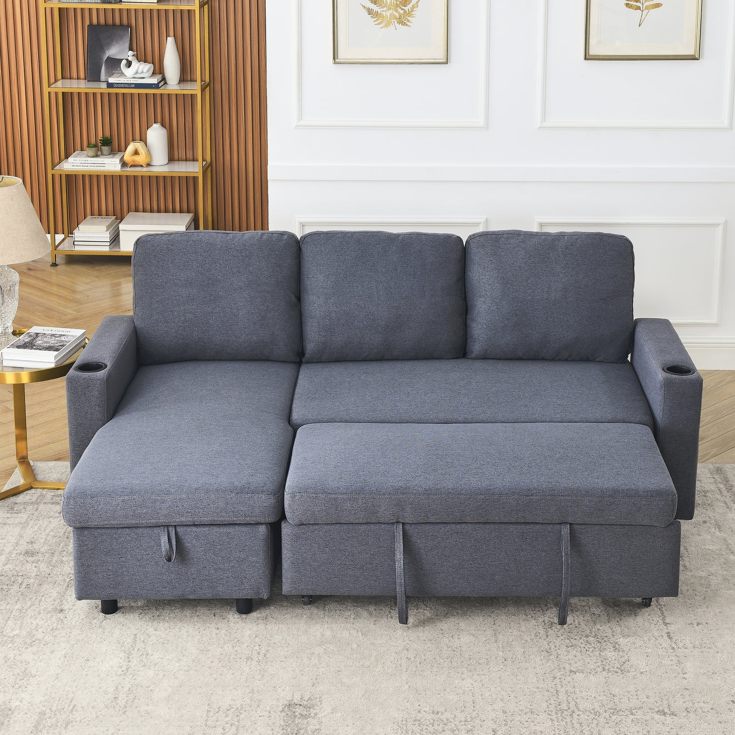 FX78.7"Comfortable Linen L-Shaped Combo Sofa Sofa Bed, Living Room Furniture Sets for Tight Spaces, Reversible Sleeper Combo Sofa with Pullout Bed,Reversible Sofa Bed for Living Room, Office, Apartmen House to Home Furnishings LLC